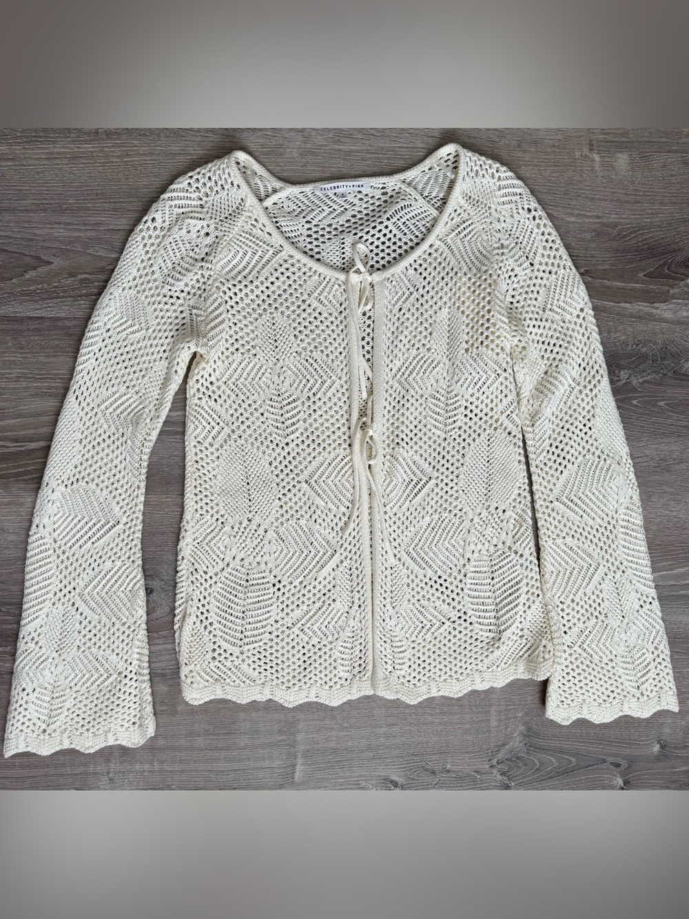 Women's Cream crochet Tie-Front Cardigan